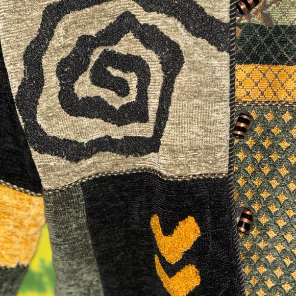 Indigo Green and Yellow Textured Fabric - Picture 3 of 11